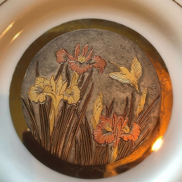 Japanese Hummingbird Plate decor Gold Art Chokin Rare Collector Ornate - Picture 3 of 6